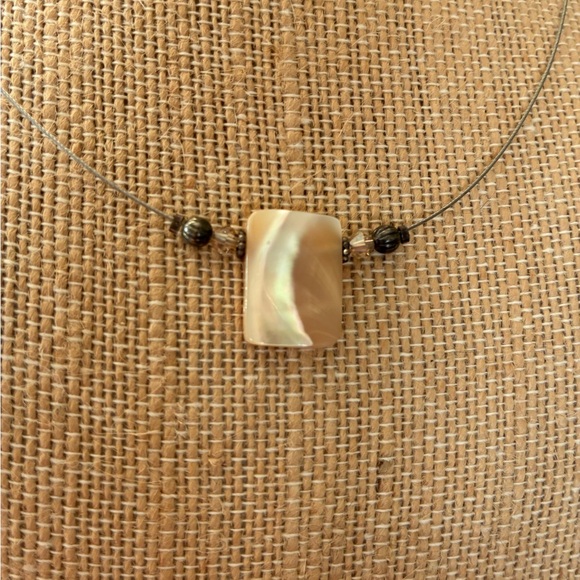 Handmade Jewelry - Mother of Pearl Beige Rectangle Pendant Necklace
